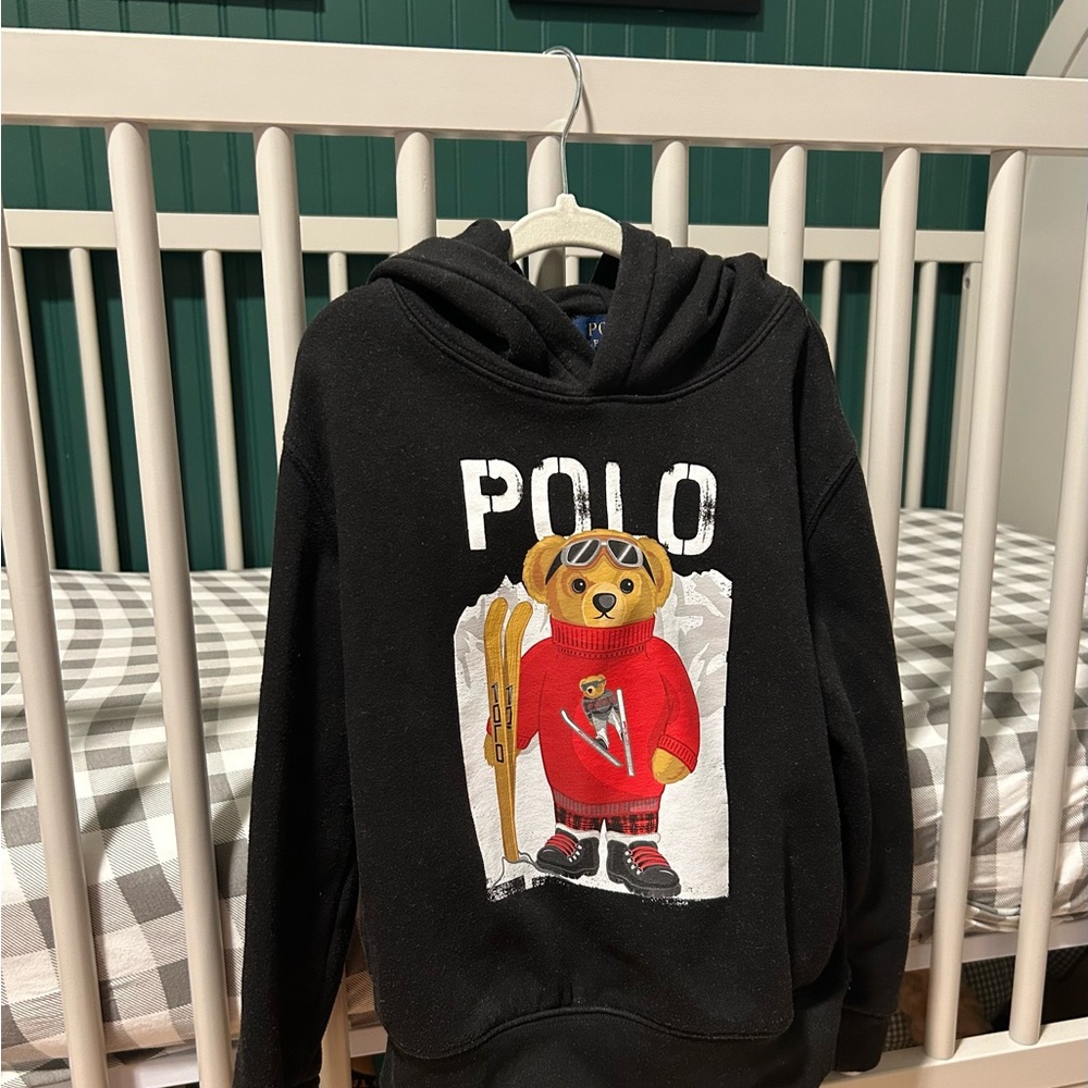 Boys Skiing Bear Polo Hoodie